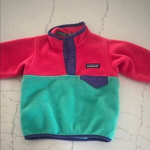 Patagonia Kids' Fleece Pullover - Pink and Teal 6-12 mo